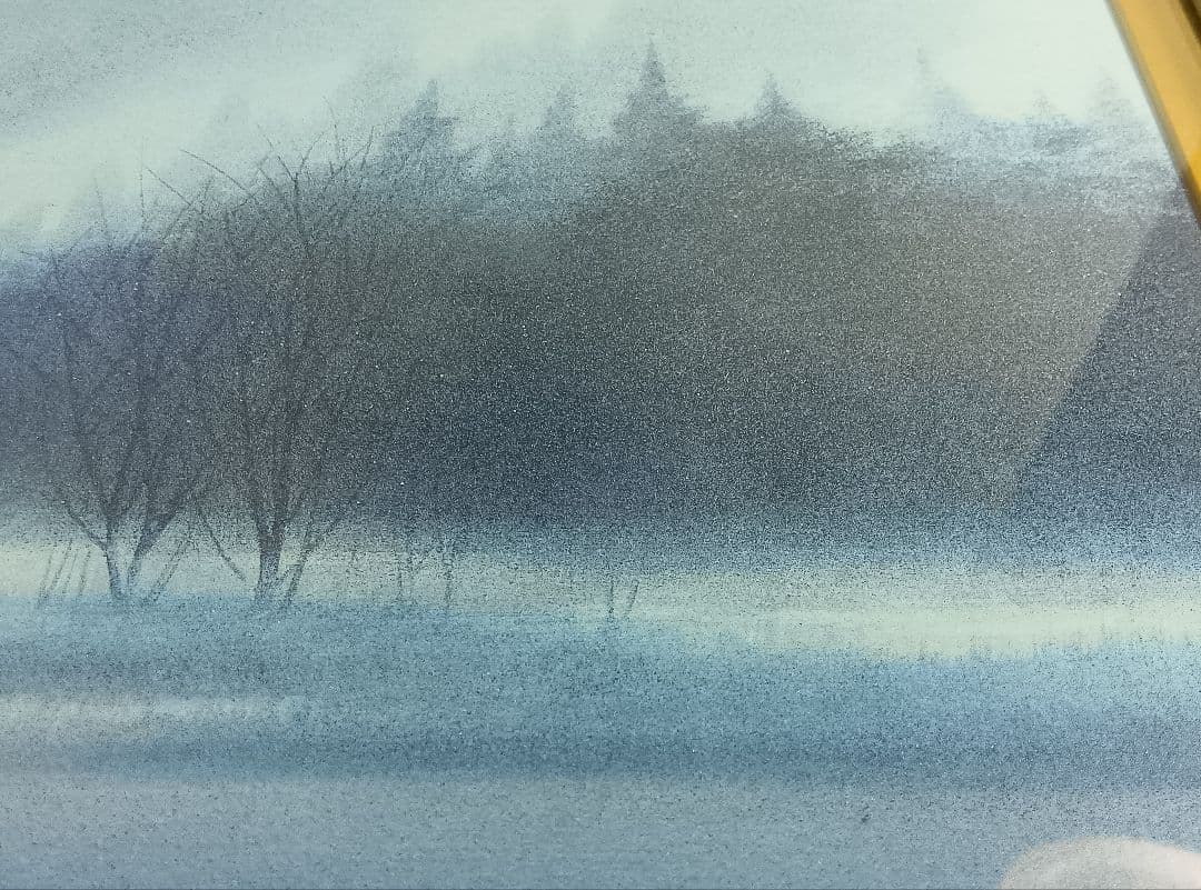 河本 正　風景画　『冬日』　額入り　日本画