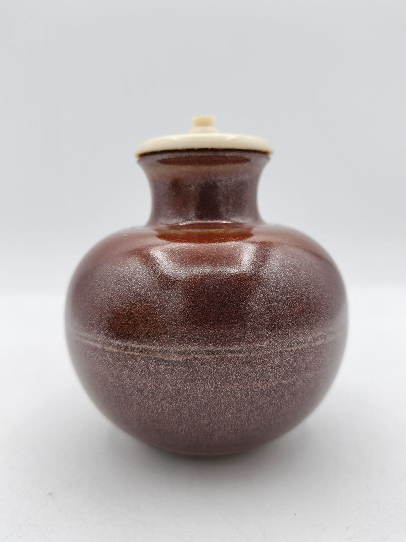 c368【新品・未使用】茶入 大名物漢作唐物 利休丸壺写 龍喜窯 木箱 茶道具