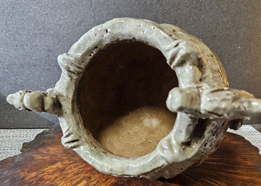 江戸後期～明治時代頃　古萬古　 萬古在銘　双獣耳　灰釉　香炉　壺 花入れ　水指