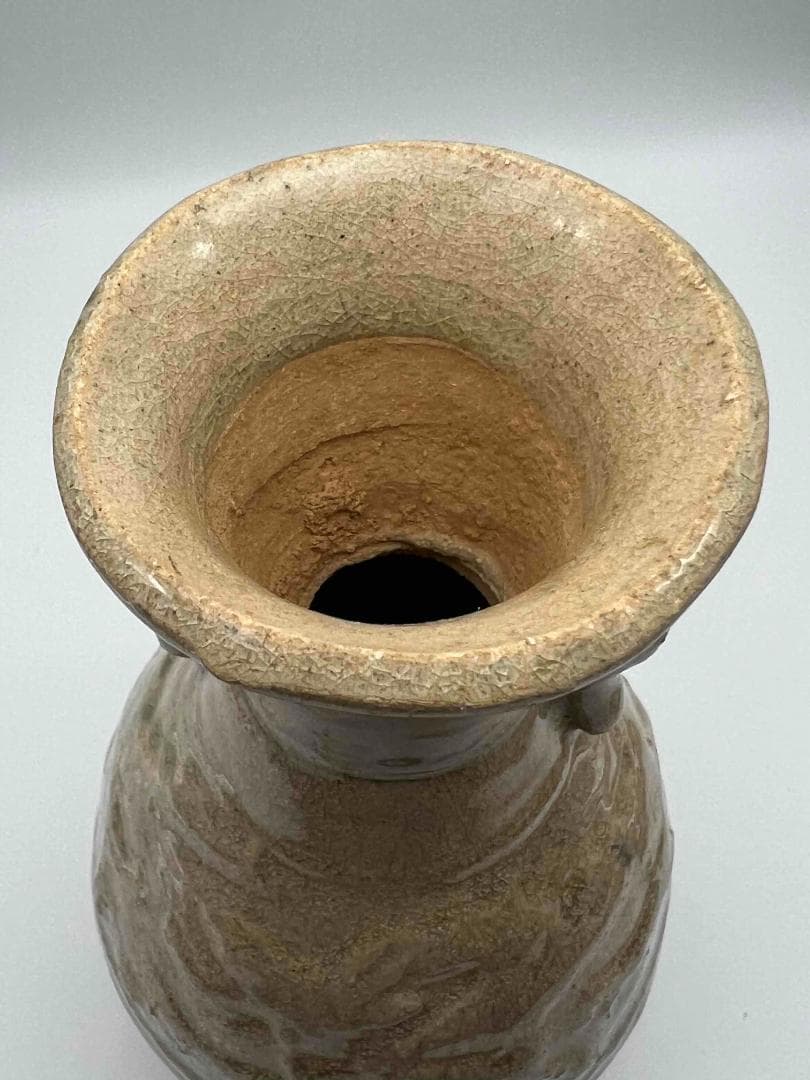 北宋時代　青白磁刻花龍文双耳瓶　景徳鎮　影青　唐物　古賞物(E-27)