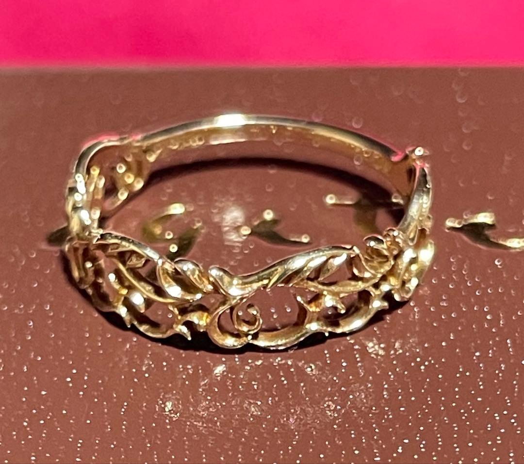 agete K10 オリーブ柄　透かし柄リング　11号