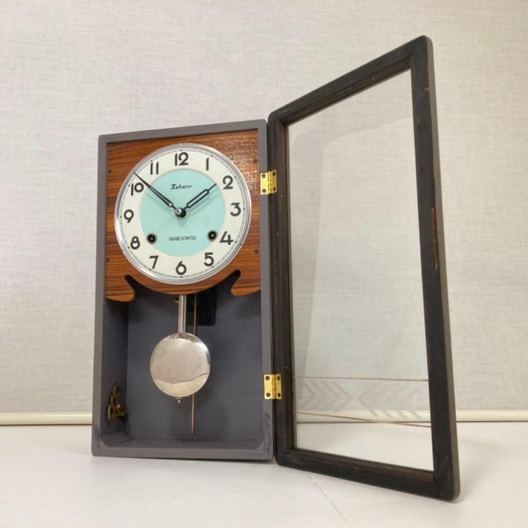 高野精密 振り子時計 柱時計 掛け時計 ゼンマイ式 木製 レトロ 稼働品