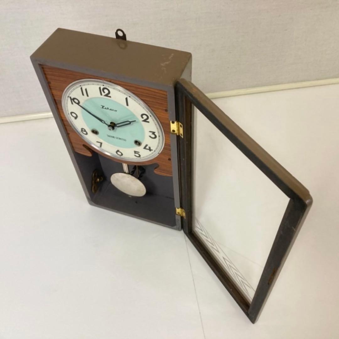 高野精密 振り子時計 柱時計 掛け時計 ゼンマイ式 木製 レトロ 稼働品