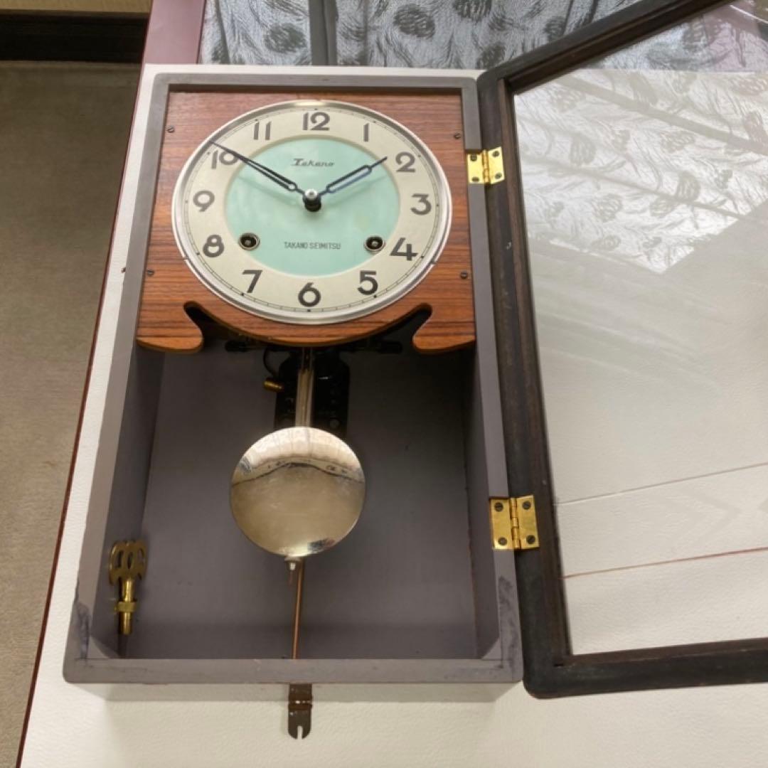 高野精密 振り子時計 柱時計 掛け時計 ゼンマイ式 木製 レトロ 稼働品