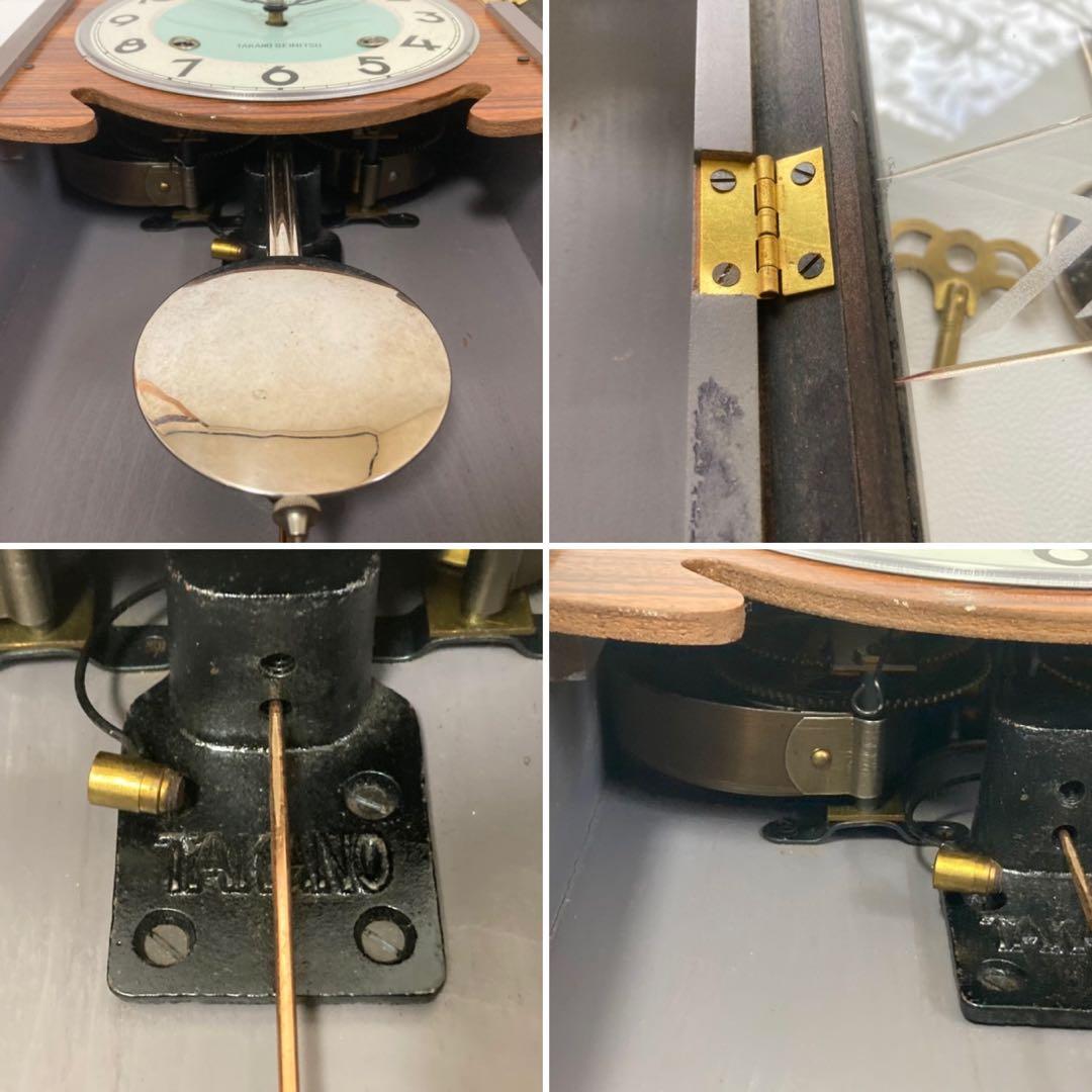 高野精密 振り子時計 柱時計 掛け時計 ゼンマイ式 木製 レトロ 稼働品