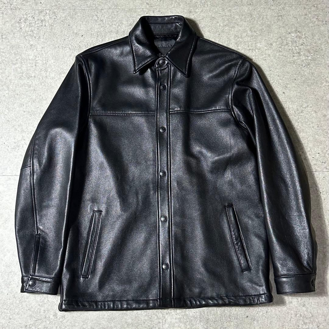ほぼ未使用 Schott コーチジャケット レザーシャツ M 黒 ラムレザー