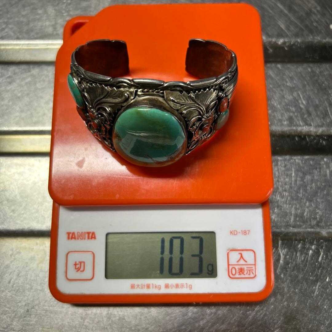 バングル　特大ターコイズ　ナバホ　シルバー925 インディアン　ブレスレット