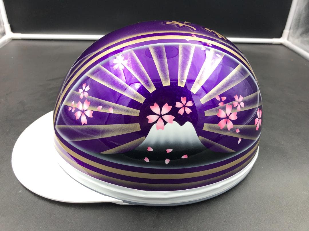 コルク半　カスタム　富士日章　３つボタン　パープルゴールドラメ　ぼかし　桜