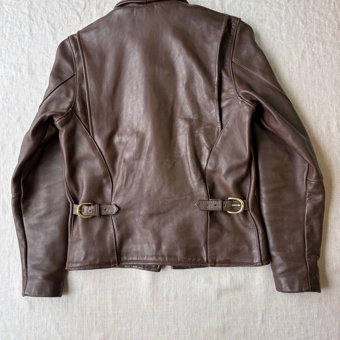 VANSON バンソン ブラウン 襟付き シングルライダースジャケット 38