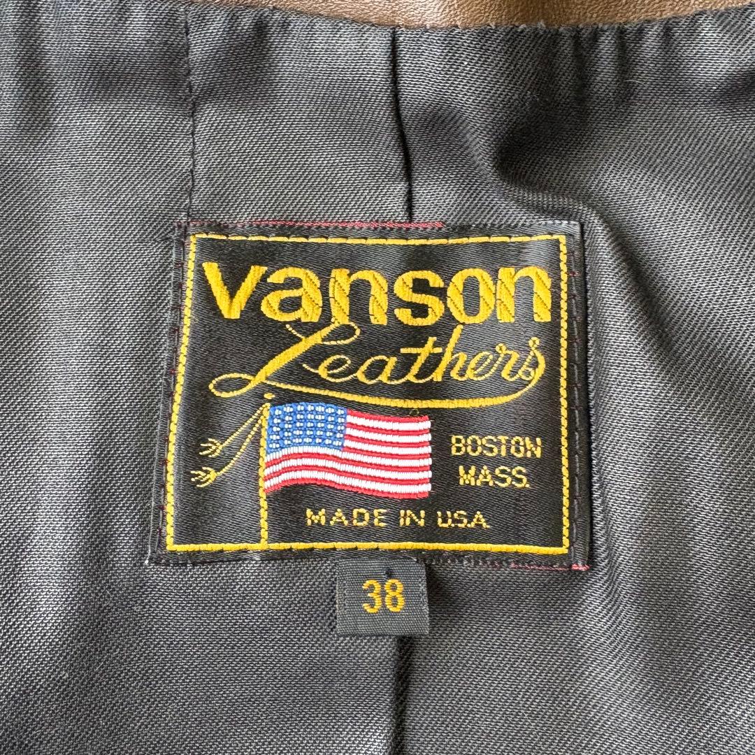 VANSON バンソン ブラウン 襟付き シングルライダースジャケット 38