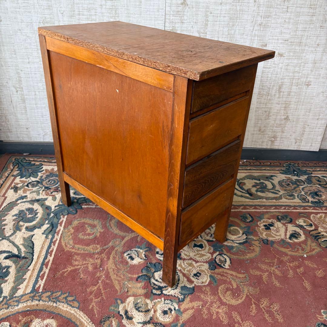 昭和レトロ アンティーク 古家具 無垢材 木製チェスト 4段 タンス 脚付き