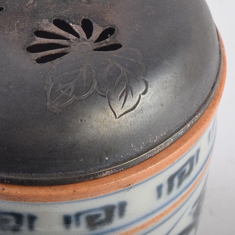 茶道具　京焼　滝口加全作　染付山水文　香炉　透かし火屋付　M　R8878