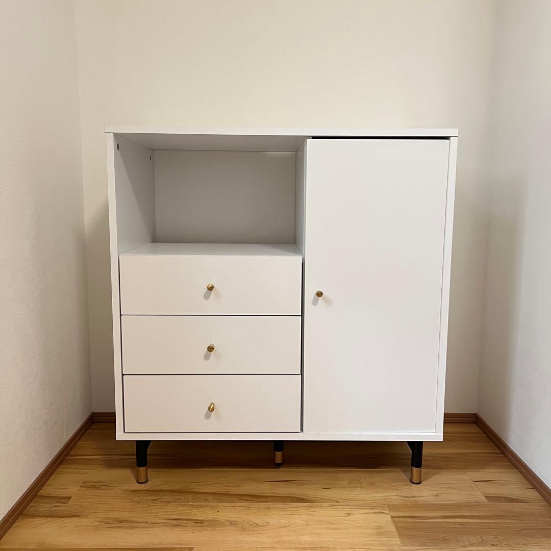 LOWYA サイドキャビネット サイドボード ホワイト×ゴールド