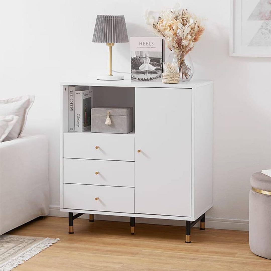 LOWYA サイドキャビネット サイドボード ホワイト×ゴールド