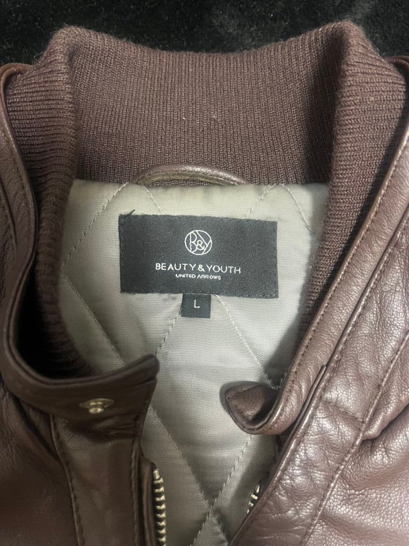 美品　BEAUTY & YOUTH ラムレザージャケット 羊革　ライダース　L