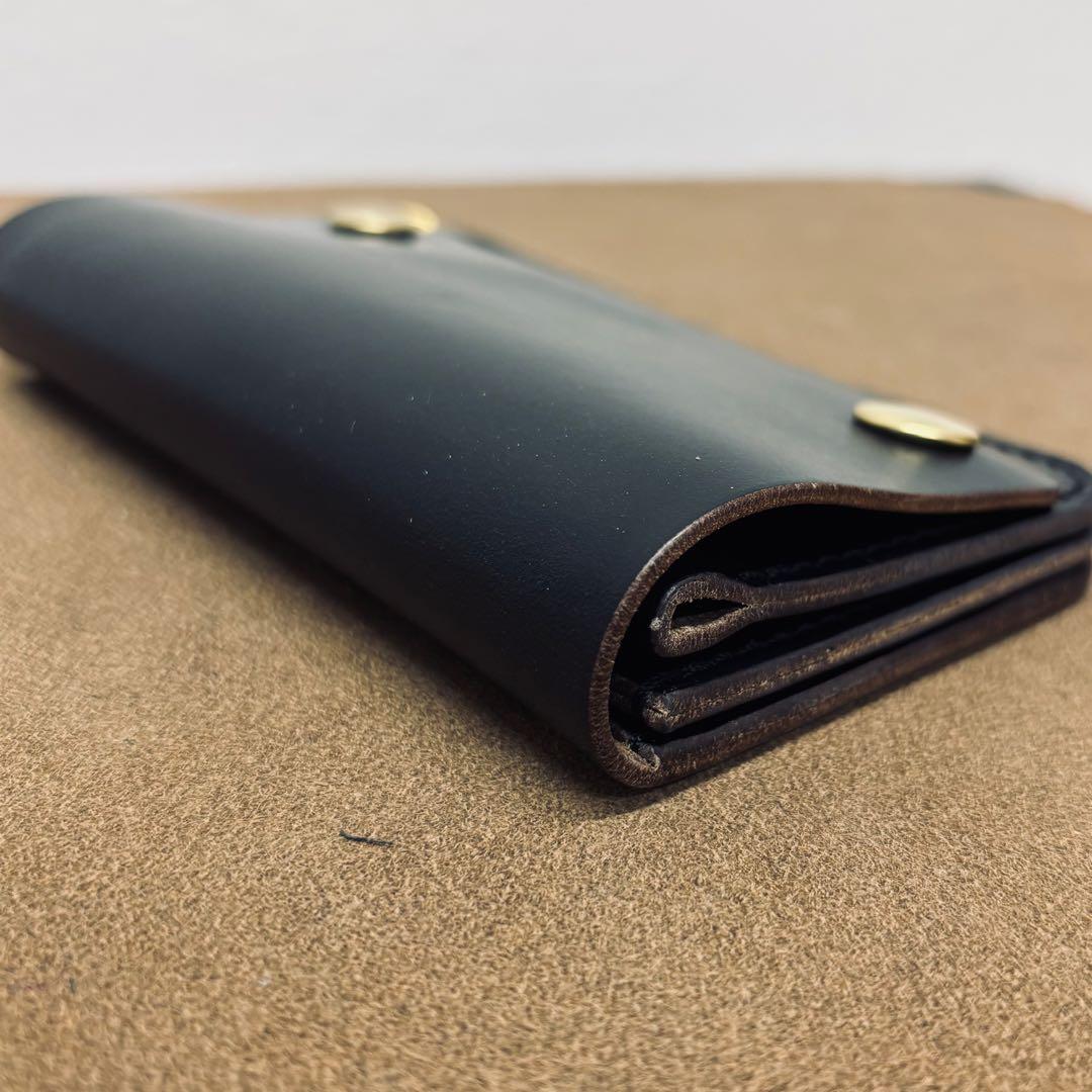 クロムエクセル　トラッカーウォレット　ミドル　黒　茶心　3層　HORWEEN