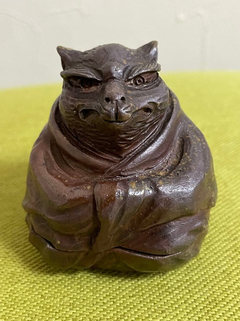 備前焼　難波好陽　香合　在銘　たぬき和尚５センチ