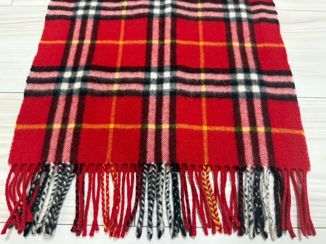 バーバリー　カシミヤ　マフラー　チェック　レッド系
