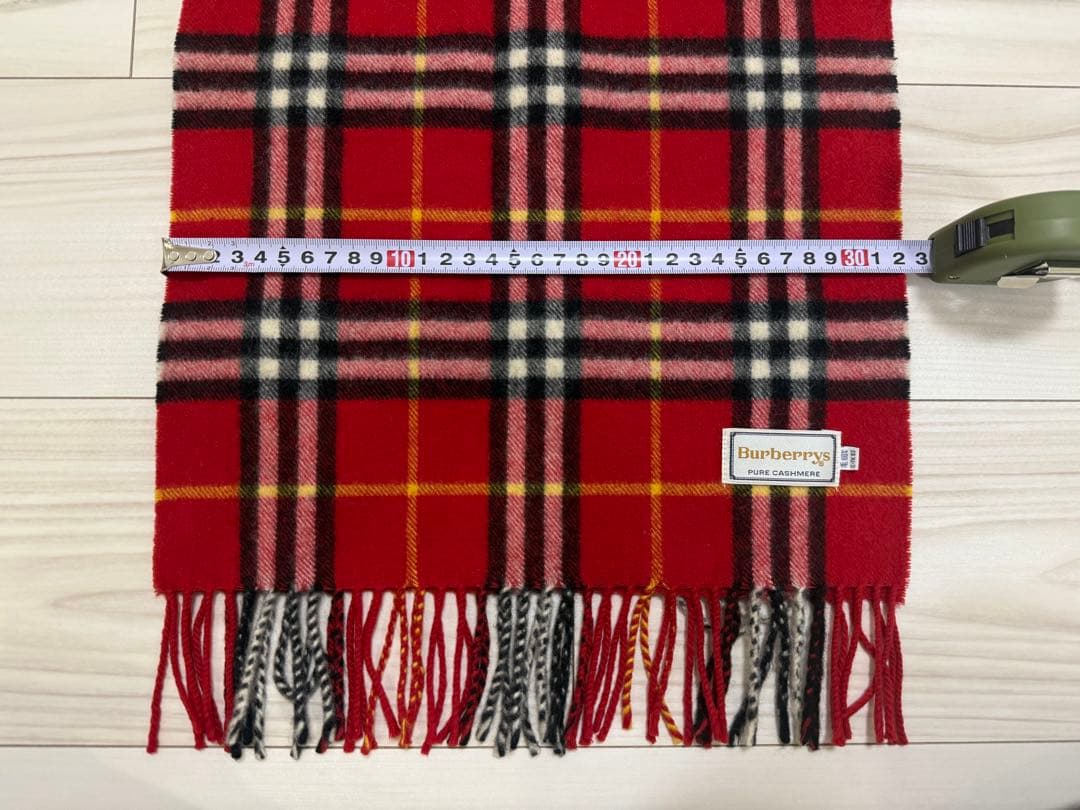 バーバリー　カシミヤ　マフラー　チェック　レッド系