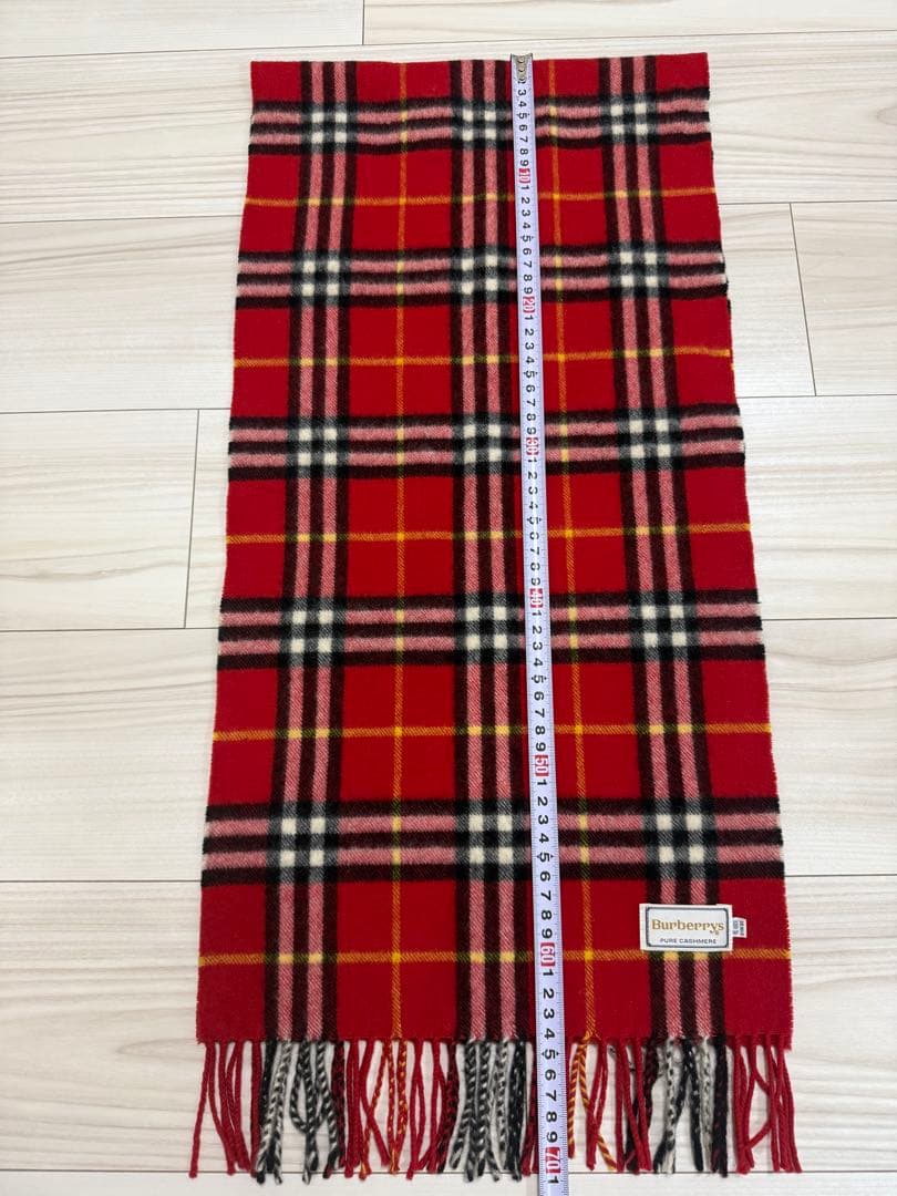 バーバリー　カシミヤ　マフラー　チェック　レッド系