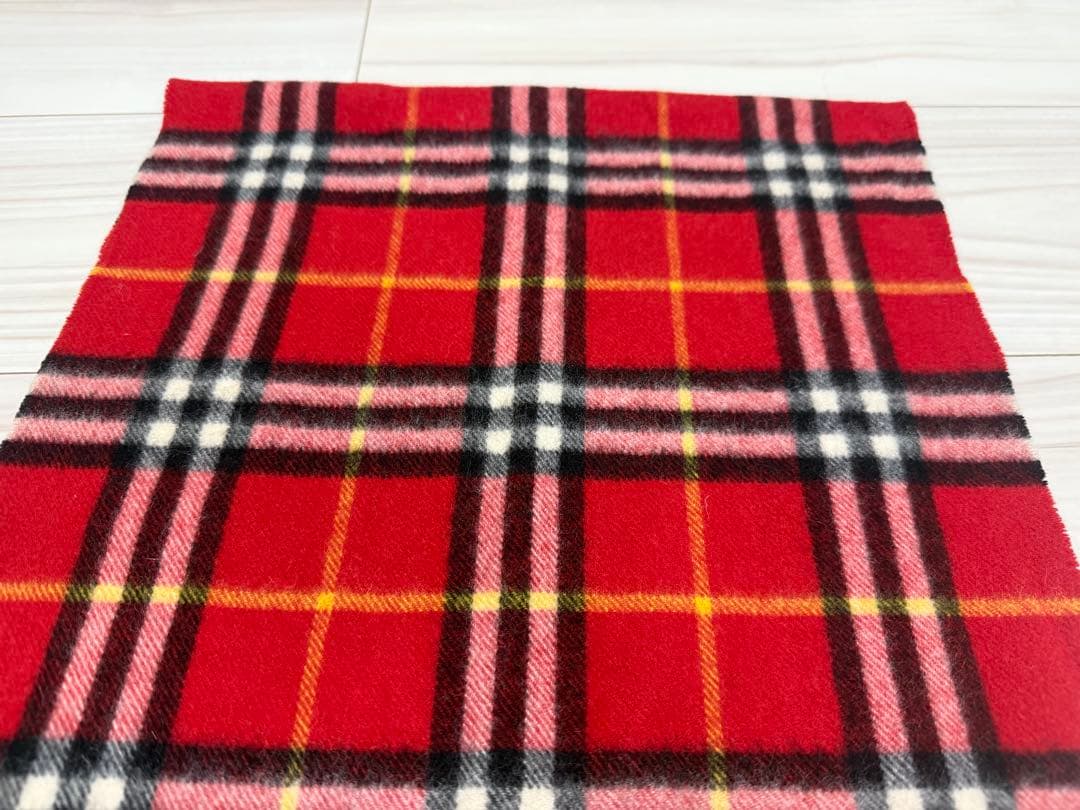 バーバリー　カシミヤ　マフラー　チェック　レッド系