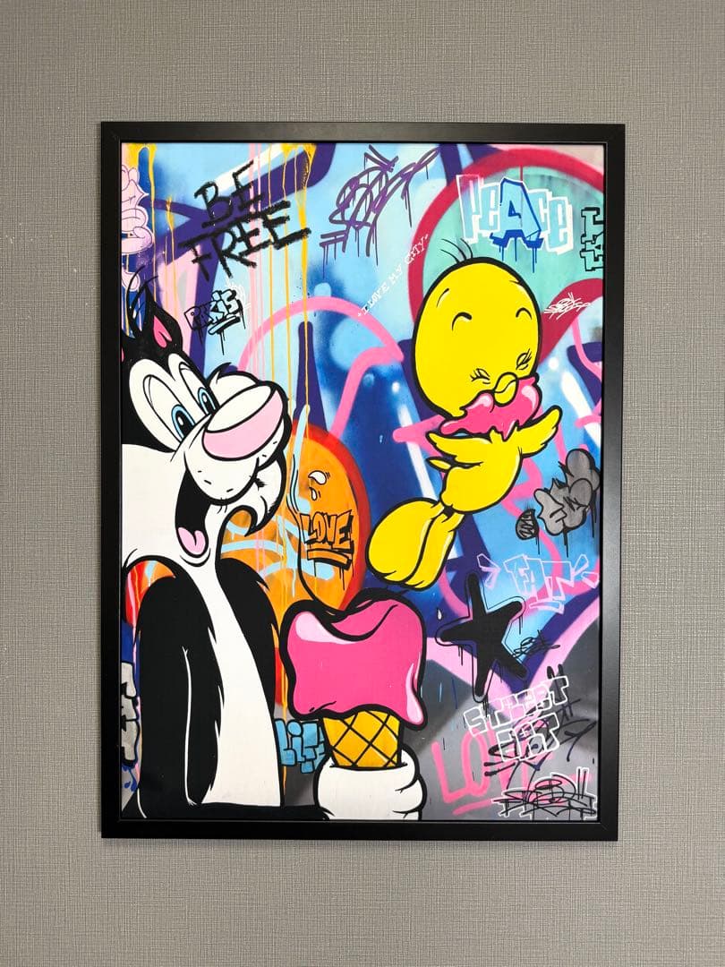 No.168フレーム付きキャンバスアート　オマージュアート　絵画　トゥイーティー