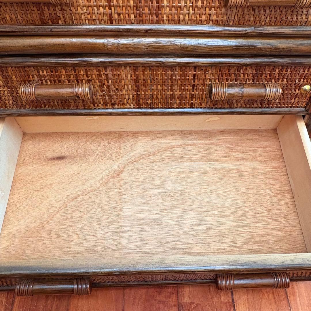 ラタン チェスト 8杯引き出し ヴィンテージ 籐家具 真鍮鋲付き バンブー