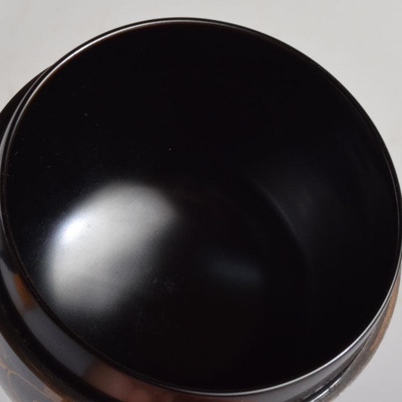 茶道具　塗師　岡本陽斉作　笹桐蒔絵　黒中棗　共箱　V　8836