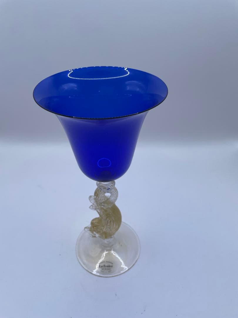 青色ガラス フラワーベース 魚モチーフ