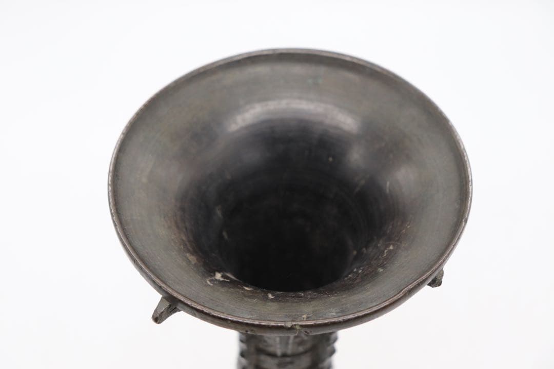 中国　古銅器　明〜清朝期　如意紋花瓶　花入　アンティーク　送料込み250324