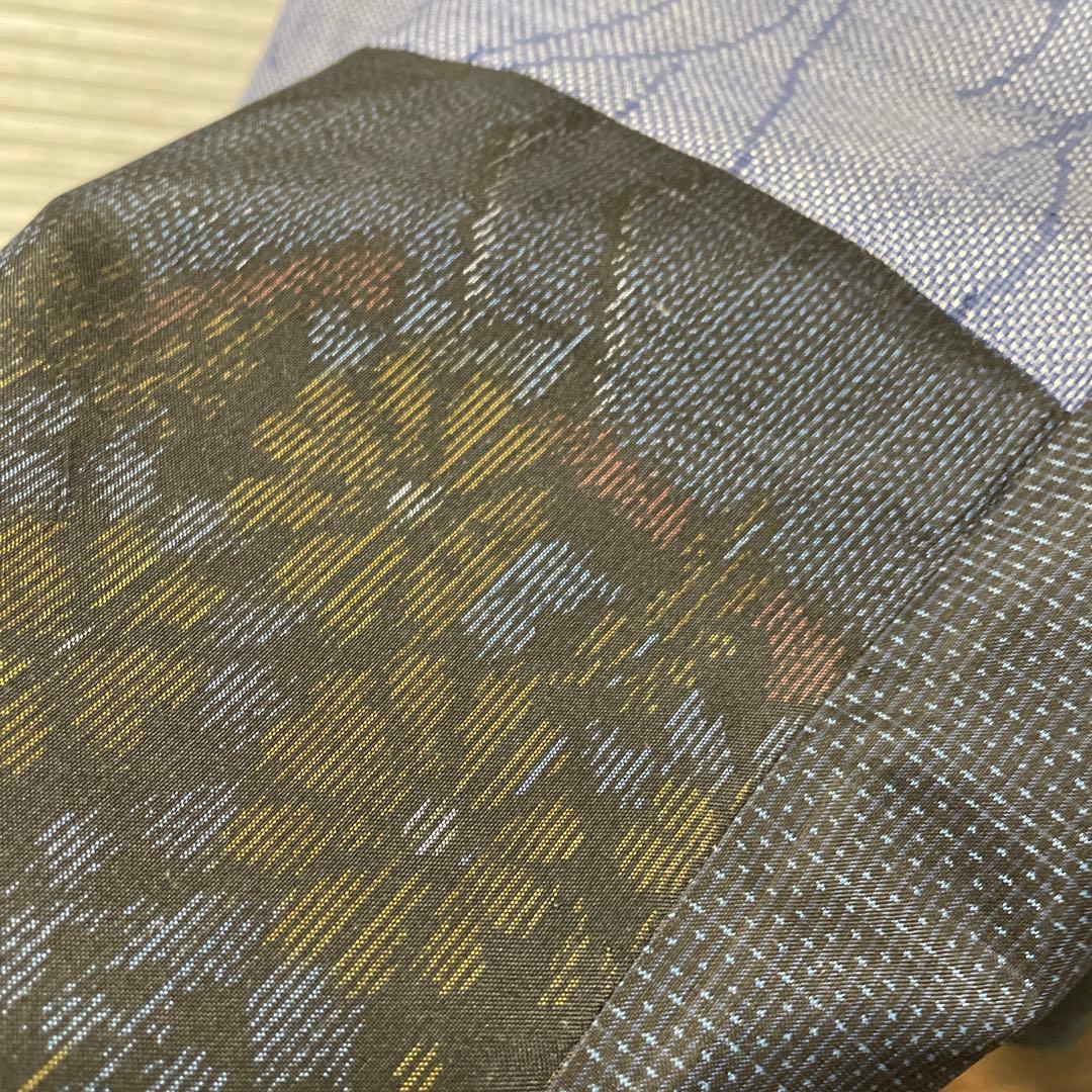 着物ワンピーステントラインロング丈《13》大島紬(証紙付き)等L〜［紺系］