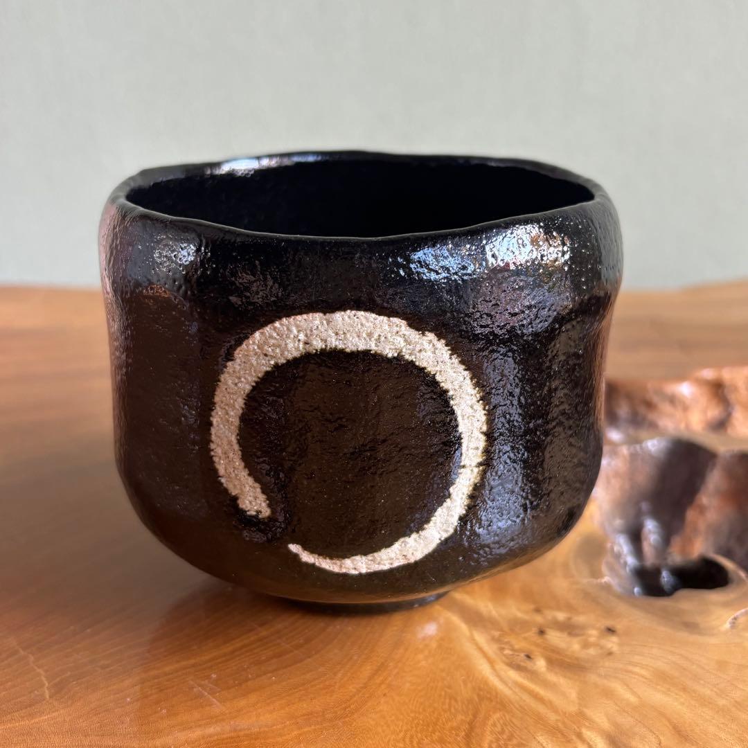 松楽造　黒楽天茶碗 前大徳 楽焼 福本積應　抹茶碗　茶道具　共箱(86Ca)