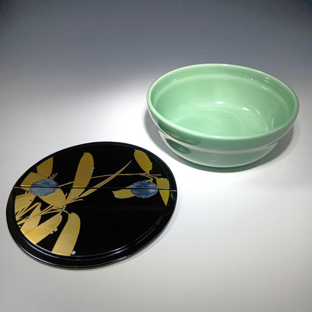 最後値下げ茶道具　青磁平水指　蒔絵蓋　紙箱