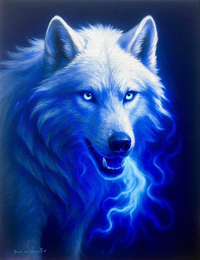 (F6号) 森本亮治【狼王】表サイン有/裏共シール有/真作/油彩