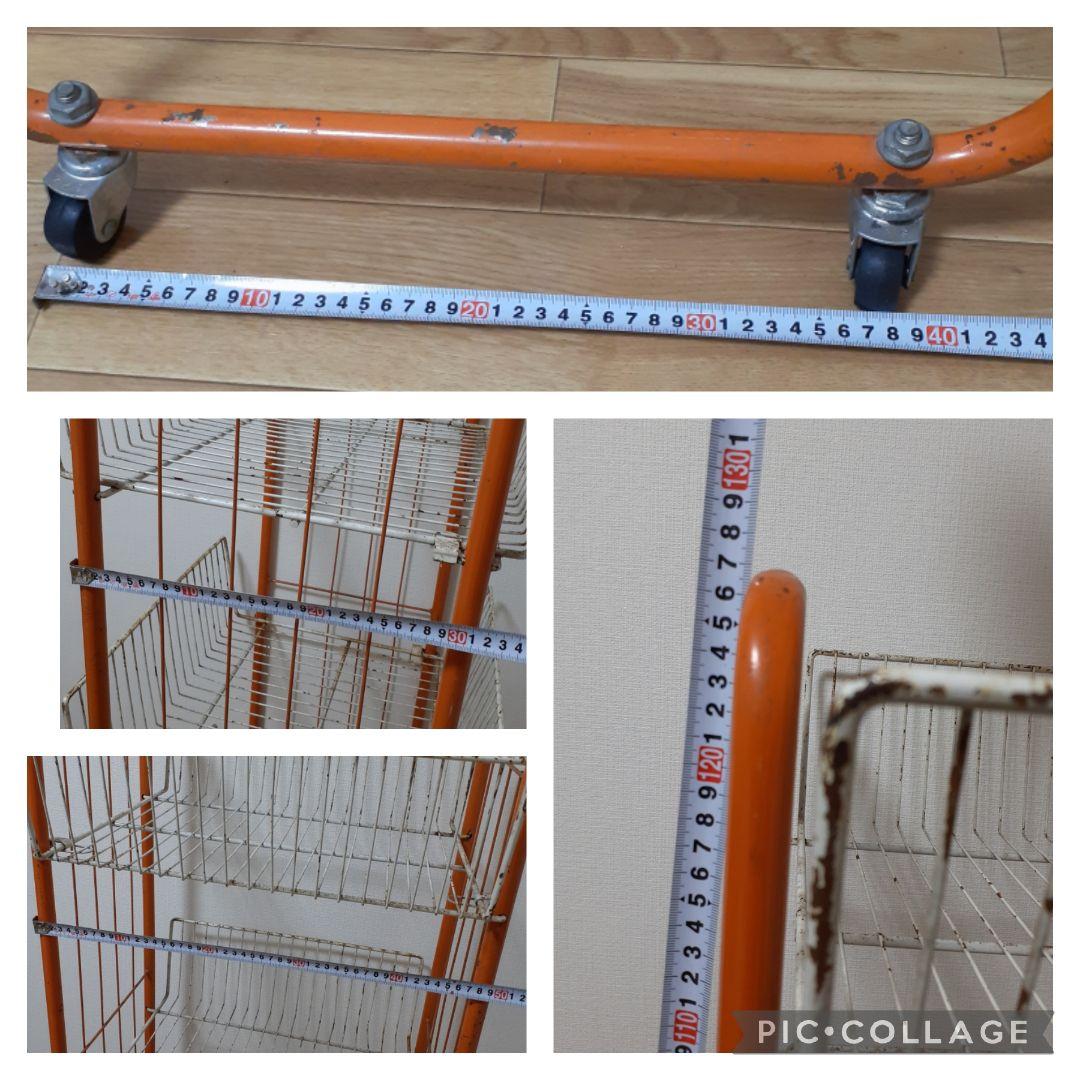 昭和レトロ キャスター付き 陳列棚 オレンジ