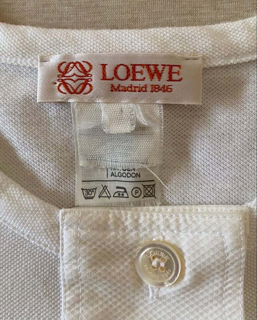 LOEWE ロエベ ヘンリーネックポロシャツ ホワイト 刺繍 サイズM