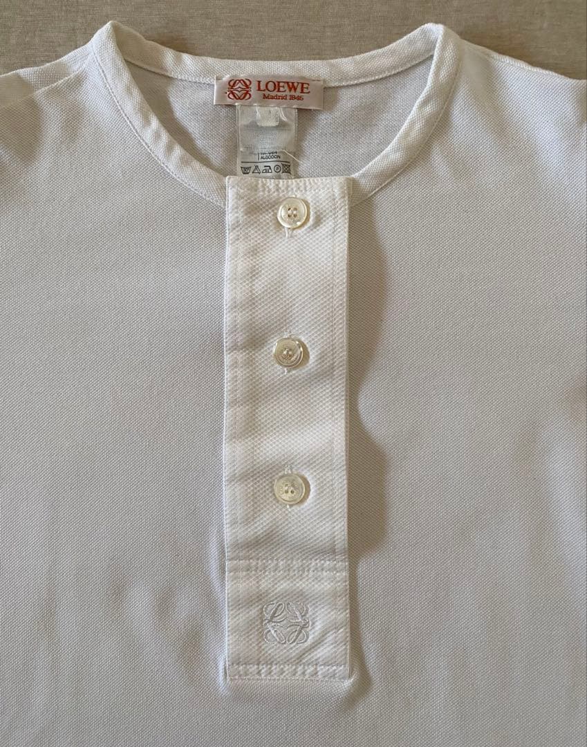 LOEWE ロエベ ヘンリーネックポロシャツ ホワイト 刺繍 サイズM