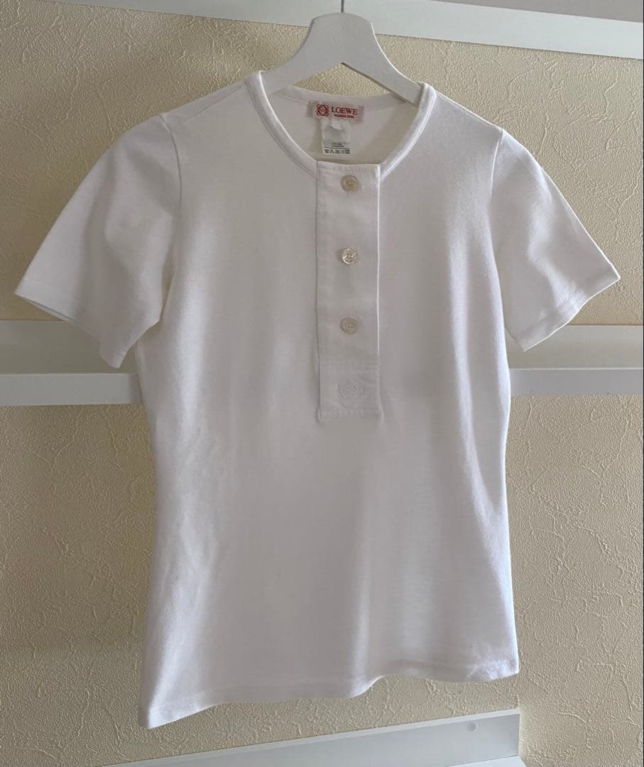 LOEWE ロエベ ヘンリーネックポロシャツ ホワイト 刺繍 サイズM