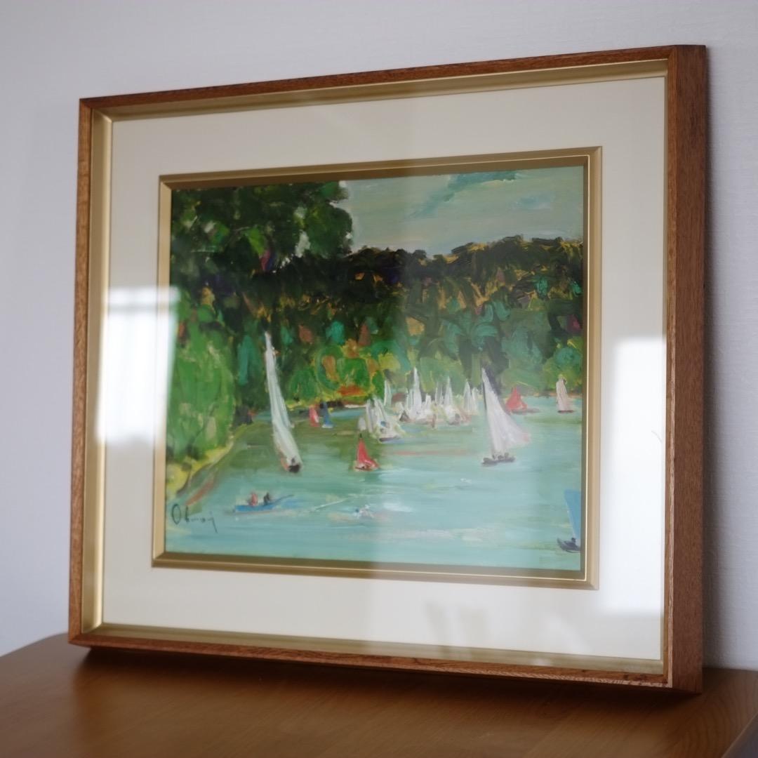 【真筆保証】 大森栄八郎先生作　野尻湖　油絵　絵画　F８サイン入　箱付