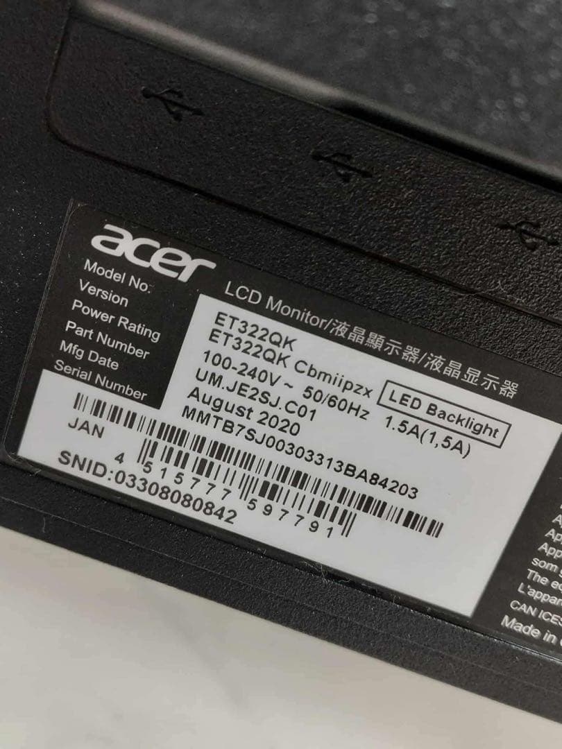 acer 31.5インチ LCDモニター ET322QK 2020年製