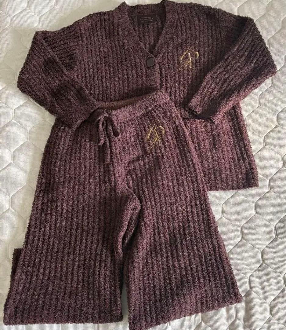 【美品】ジェラートピケ べビモコメランジリブ 上下セット ブラウン