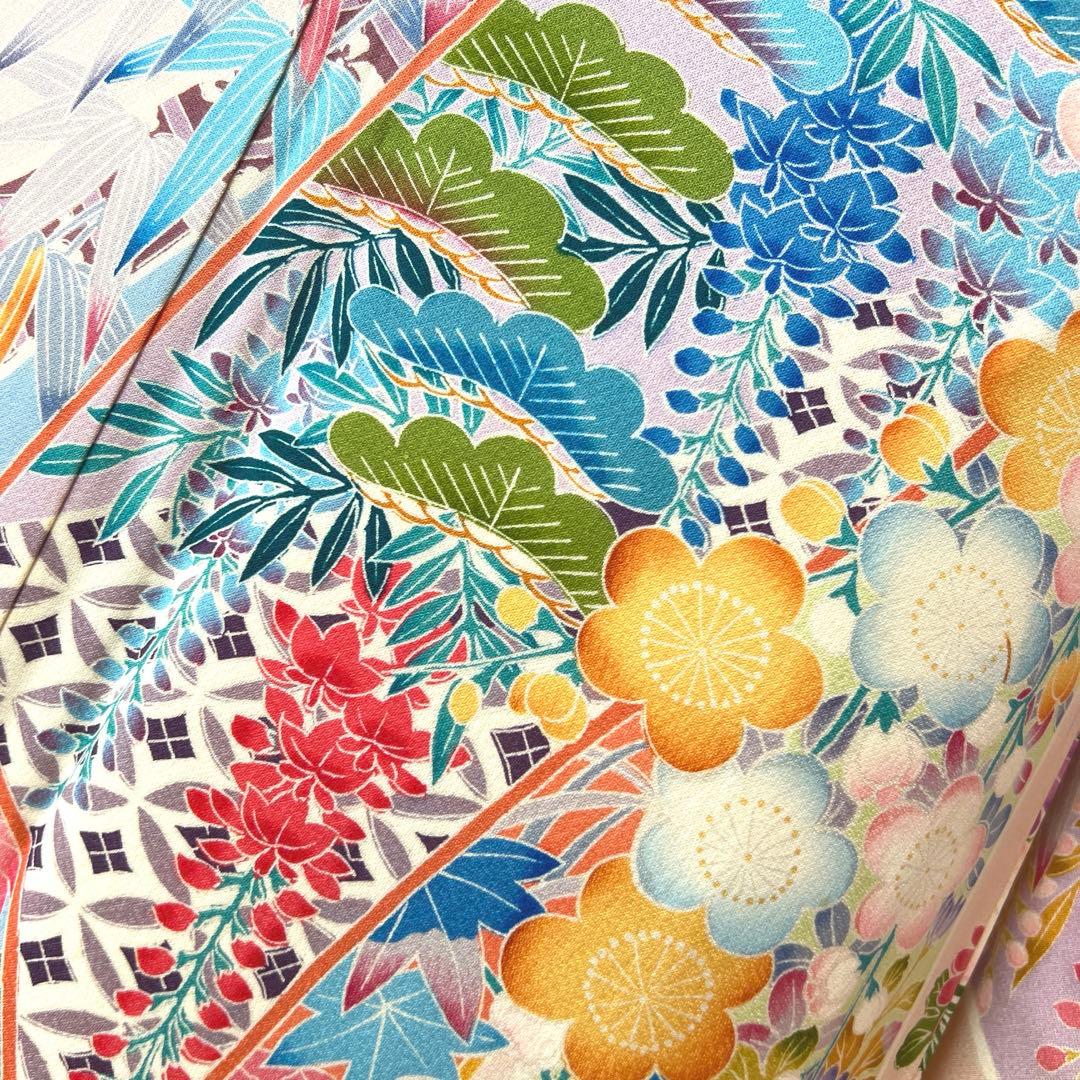 435 振袖フルセット 正絹 難あり 桃 ピンク 水色 紫 カラフル