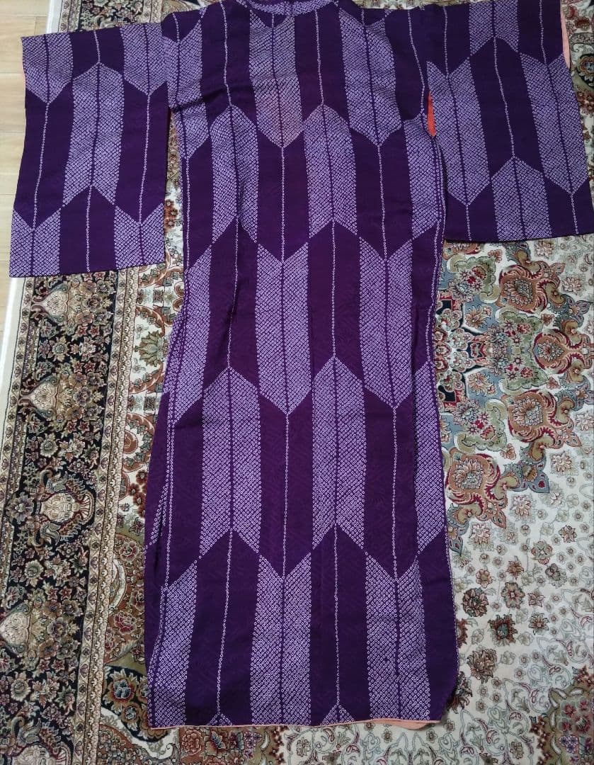 アンティーク　矢絣　紫　正絹　袷　着物　大正ロマン
