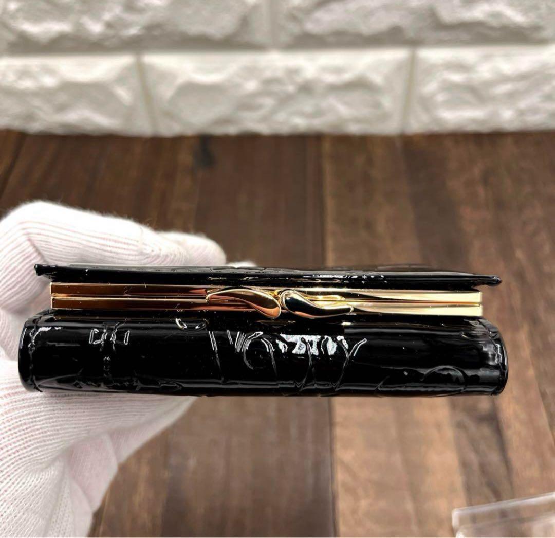 新品未使用　ヴィヴィアンウエストウッド 三つ折財布　黒　エナメル　がま口　⑤