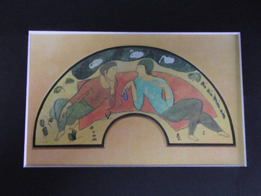 藤田嗣治、「La Conversation」、希少画集の額装画、人気作品