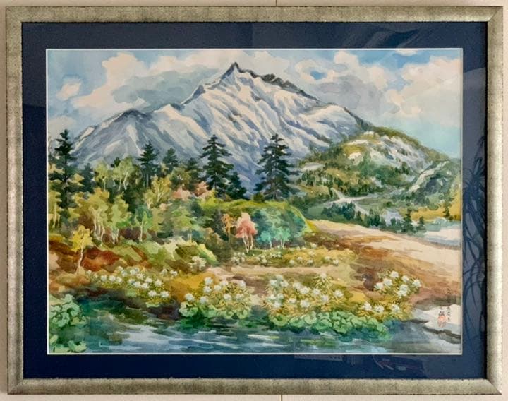繁野三郎の20号肉筆水彩画「恵庭岳」(1982年作)【真作・新額装・美品】