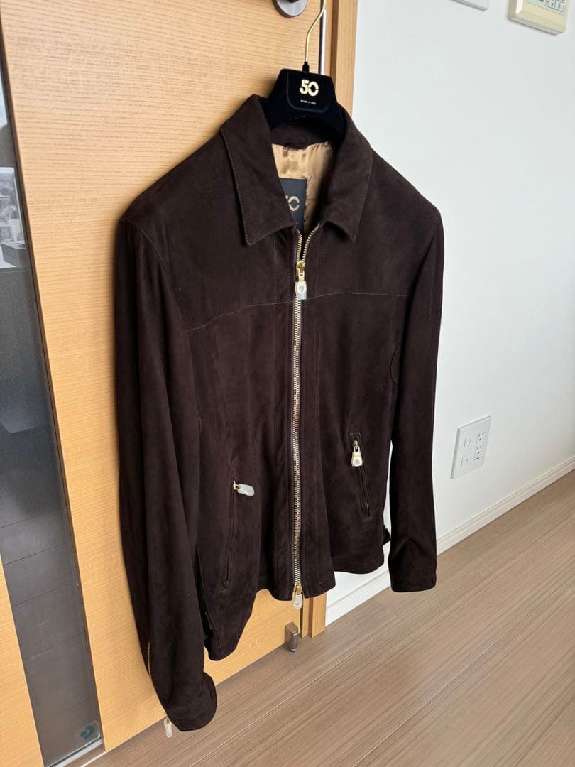 チンクワンタ ゴートスエード　襟付きシングルライダース　ダークブラウン　H503