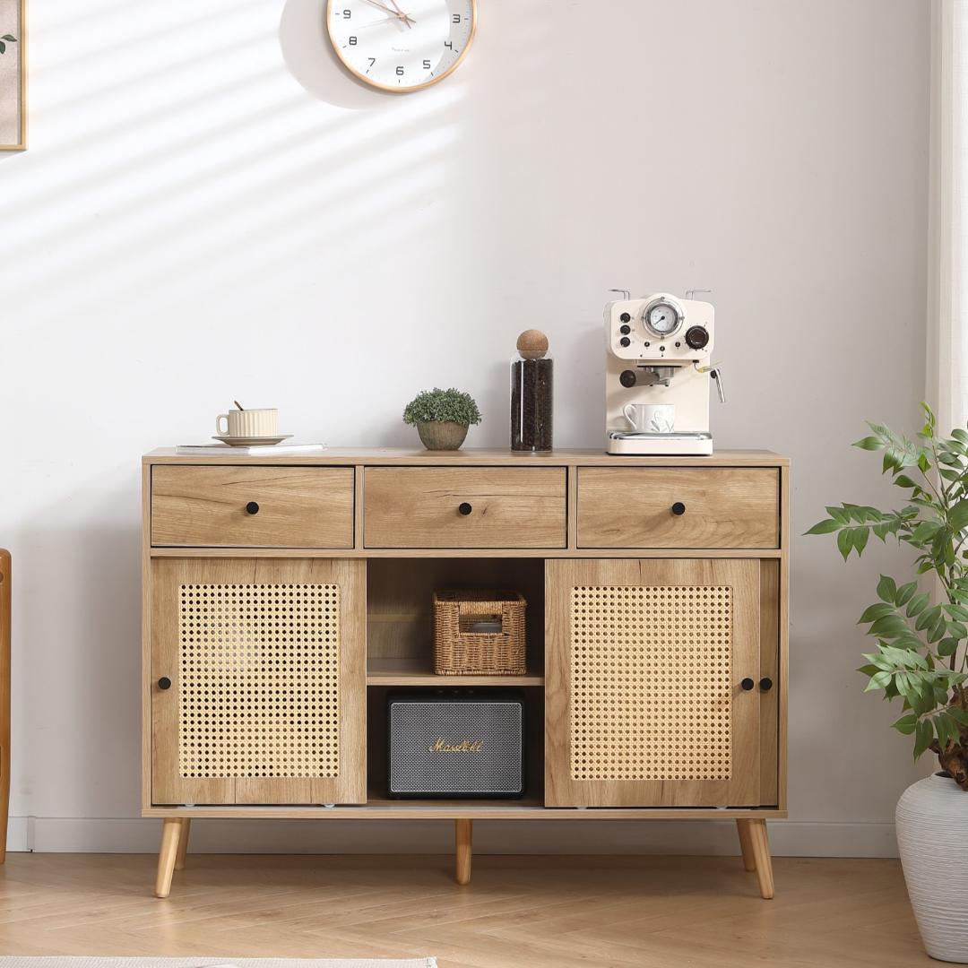 キャビネット サイドボード チェスト ラタン風 引き出し付　NATURAL