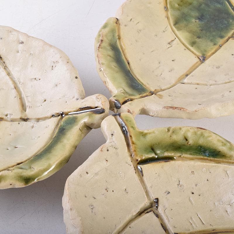 北大路魯山人作　織部焼　木之葉皿　五客　共箱　U　R8974