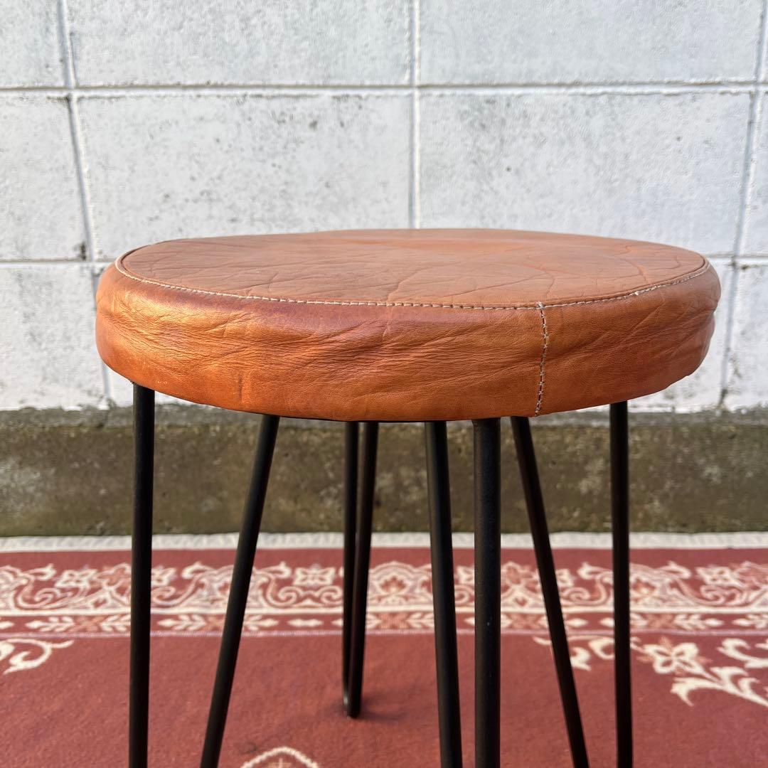 本革レザー座面×鉄脚アイアンレッグ◾️丸椅子 スツール 丸イス